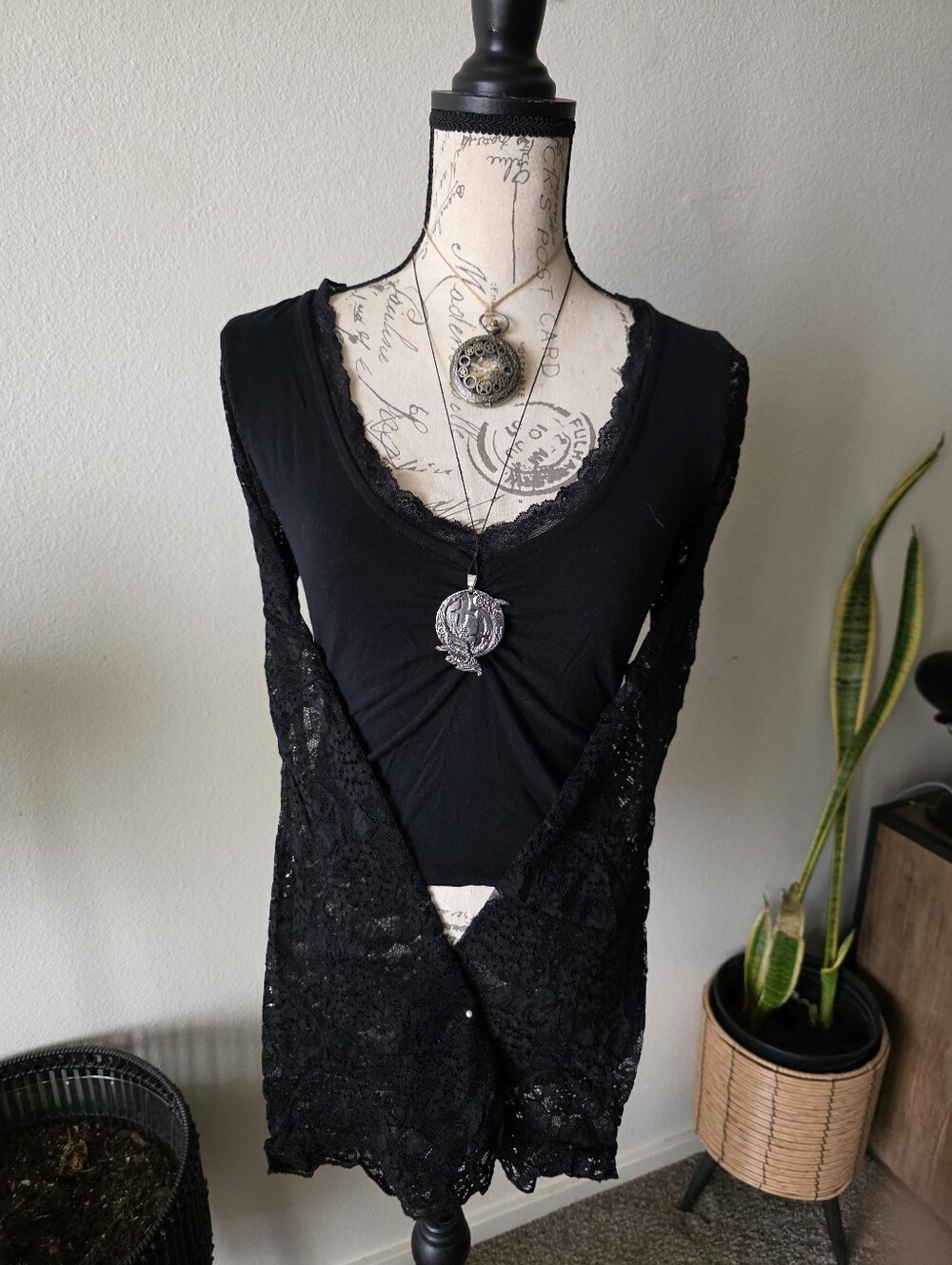 Cosmic Aura Black Lace Long Sleeve Crop Top